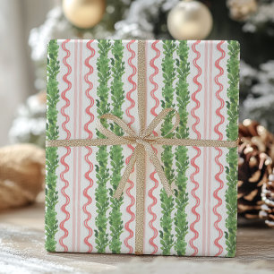 Waterverf rode en groene kerstslinger cadeaupapier