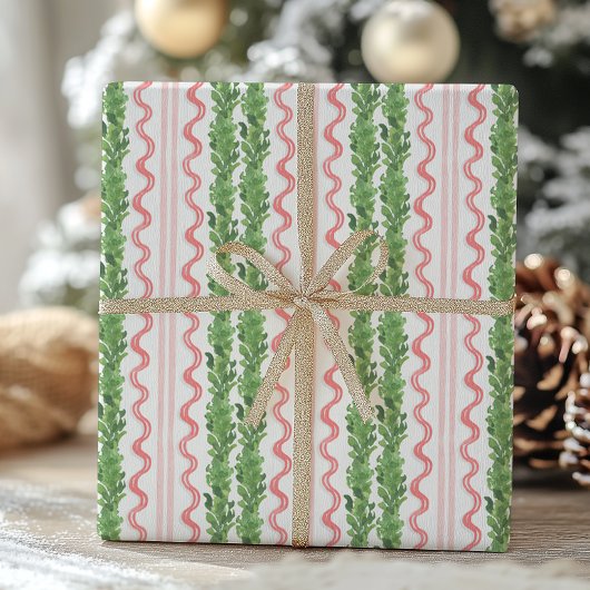 Waterverf rode en groene kerstslinger inpakpapier vel