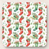  Waterverf rode en groene kousen Bier Onderzetter (Voorkant)