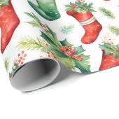 Waterverf rode en groene kousen Cadeaupapier (Rol Hoek)