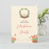 Waterverf Rode en Groene krans Kerstfeest Kaart (Staand voorkant)