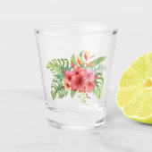 Waterverf Rode en Oranje Hibiscus Shot Glas (Voorkant)