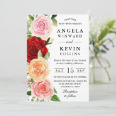 Waterverf Rode en Oranje Rozen Bruiloft Kaart (Staand voorkant)