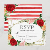 Waterverf Rode en Oranje Rozen Bruiloft RSVP Kaartje (Voorkant / Achterkant)