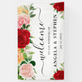 Waterverf Rode en Oranje Rozen Bruiloft Welkom Spandoek (Verticaal)