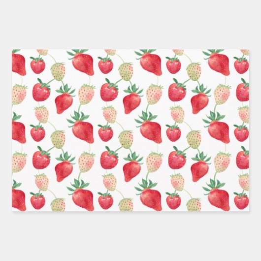 Waterverf rode en roze aardbeien inpakpapier vel (Voorkant 3)