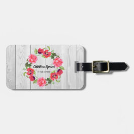 Waterverf rode en roze bloemen groot ontwerp bagagelabel