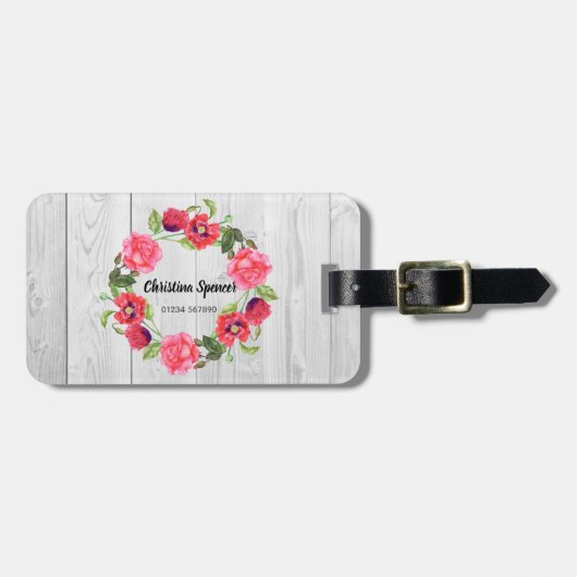 Waterverf rode en roze bloemen groot ontwerp bagagelabel (Voorkant horizontaal)