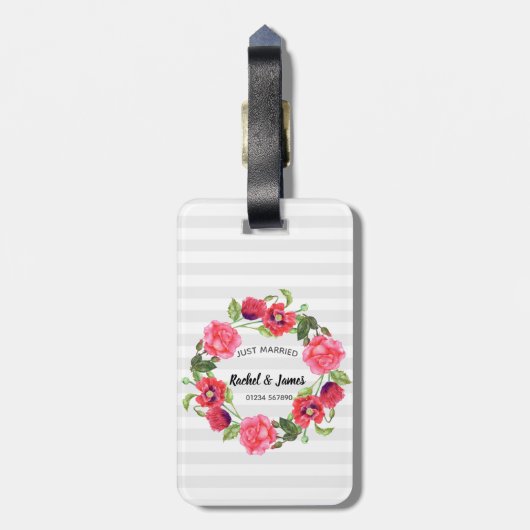 Waterverf rode en roze bloemen groot ontwerp bagagelabel (Achterkant verticaal)