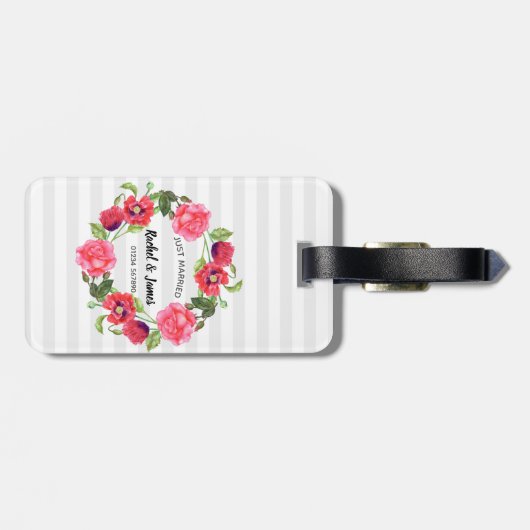 Waterverf rode en roze bloemen groot ontwerp bagagelabel (Achterkant horizontaal)