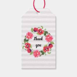 Waterverf rode en roze bloemen groot ontwerp cadeaulabel