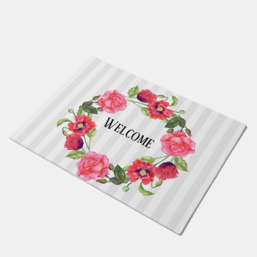 Waterverf rode en roze bloemen groot ontwerp deurmat (Schuin)