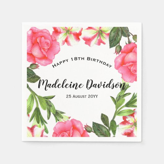 Waterverf rode en roze bloemen groot ontwerp servet (Voorkant)