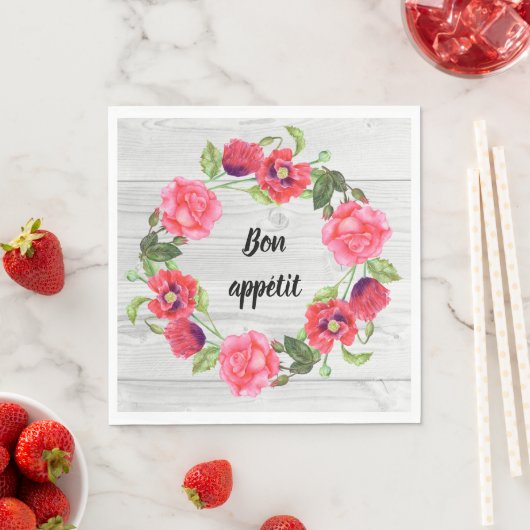 Waterverf rode en roze bloemen groot ontwerp servet (Insitu)