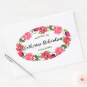 Waterverf rode en roze bloemen groot ovaal ontwerp ovale sticker (Envelop)