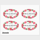 Waterverf rode en roze bloemen groot ovaal ontwerp ovale sticker (Vel)