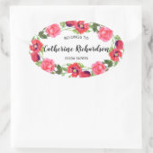 Waterverf rode en roze bloemen groot ovaal ontwerp ovale sticker (Tas)
