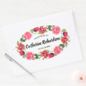 Waterverf rode en roze bloemen groot ovaal ontwerp ovale sticker (Envelop)