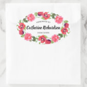 Waterverf rode en roze bloemen groot ovaal ontwerp ovale sticker (Tas)