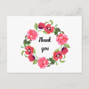Waterverf Rode en Roze Bloemen Krans Cirkel Briefkaart