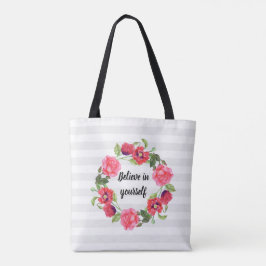 Waterverf Rode en Roze Bloemen Krans Cirkel Tote Bag