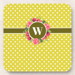 Waterverf rode en roze bloemen met rode pokadots bier onderzetter