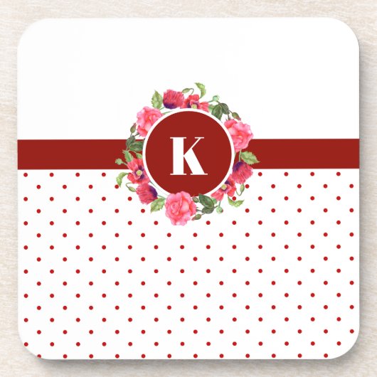 Waterverf rode en roze bloemen met rode pokadots bier onderzetter (Voorkant)