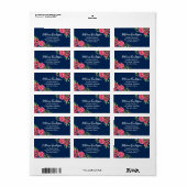 Waterverf rode en roze bloemen op donkerblauw etiket (Full Sheet)