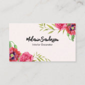 Waterverf rode en roze bloemen op lichtroze visitekaartje (Voorkant)