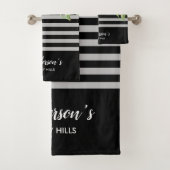 Waterverf rode en roze bloemen zwarte grijze strep bad handdoek (Insitu)