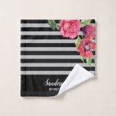 Waterverf rode en roze bloemen zwarte grijze strep bad handdoek (Wasdoekje)