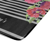 Waterverf rode en roze bloemen zwarte grijze strep snijplank (Hoek)