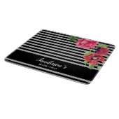 Waterverf rode en roze bloemen zwarte grijze strep snijplank (Hoek)