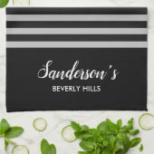 Waterverf rode en roze bloemen zwarte grijze strep theedoek (Gevouwen)