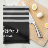 Waterverf rode en roze bloemen zwarte grijze strep theedoek (Quarter Fold)