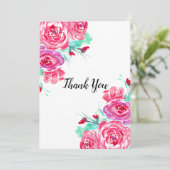 Waterverf rode en roze rozen bedankkaart (Staand voorkant)