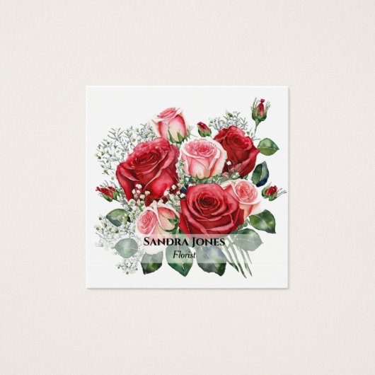 Waterverf Rode en Roze Rozen Visitekaartjes (Voorkant)