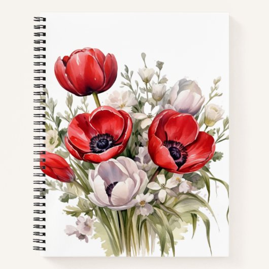 WATERVERF RODE EN WITTE BLOEMEN NOTITIEBOEK (Voorkant)