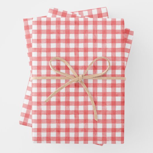 Waterverf rode en witte gingham inpakpapier vel (In situ)