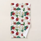 Waterverf rode en witte zomertropische bloemen bad handdoek (Handdoek)