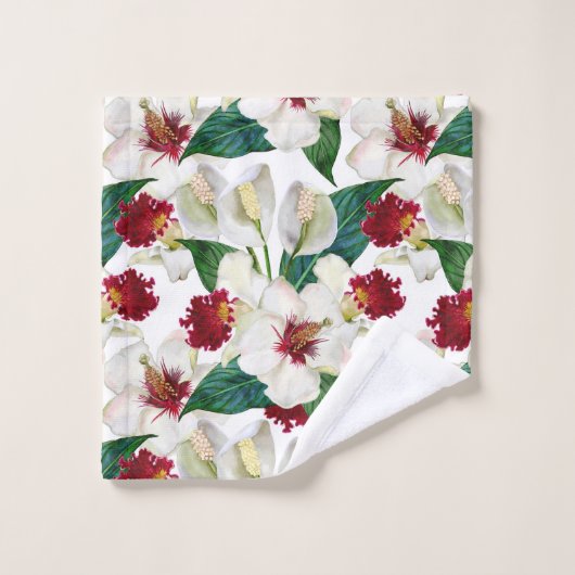 Waterverf rode en witte zomertropische bloemen bad handdoek (Wasdoekje)