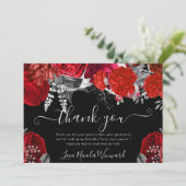 Waterverf rode en zilveren Rozen Bedankkaart (Staand voorkant)