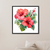 Waterverf Rode Felere Hibiscus Bloemgroen  Poster