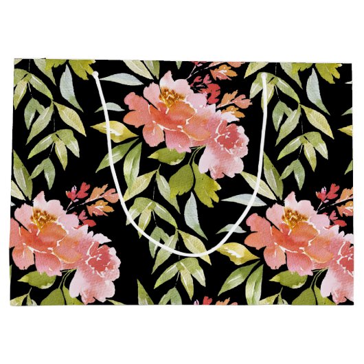 Waterverf Rode Floral op zwart Groot Cadeauzakje (Achterkant)