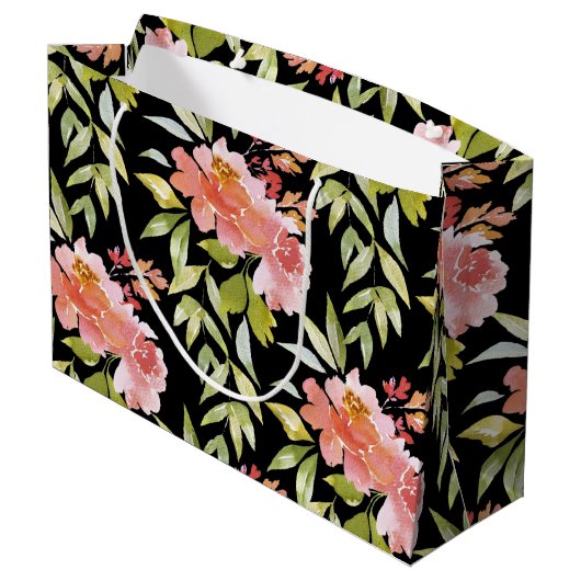 Waterverf Rode Floral op zwart Groot Cadeauzakje (Achterkant Gekanteld)