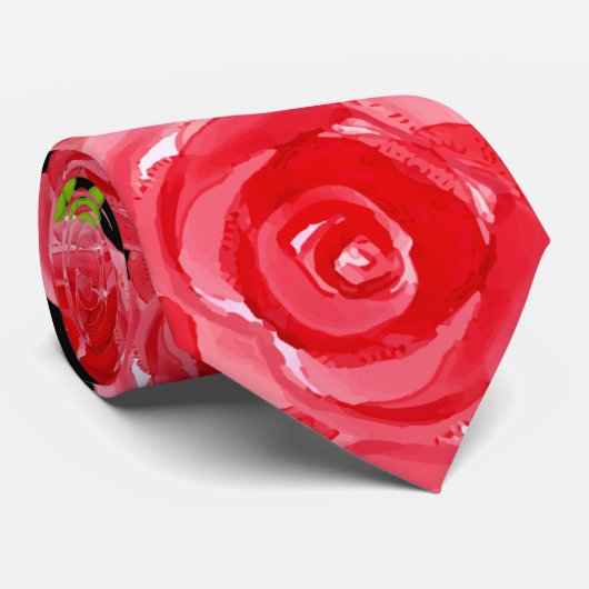 Waterverf Rode Floral Stropdas (Opgerold)