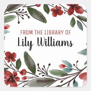 Waterverf Rode Floral uit de bibliotheek Vierkante Sticker