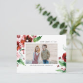 Waterverf Rode Floral Valentijnsdag Foto Feestdagenkaart (Staand voorkant)