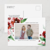 Waterverf Rode Floral Valentijnsdag Foto Feestdagenkaart (Voorkant / Achterkant)