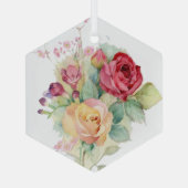 Waterverf Rode Gele Pink Garden Rozen Glas Ornament (Achterkant)